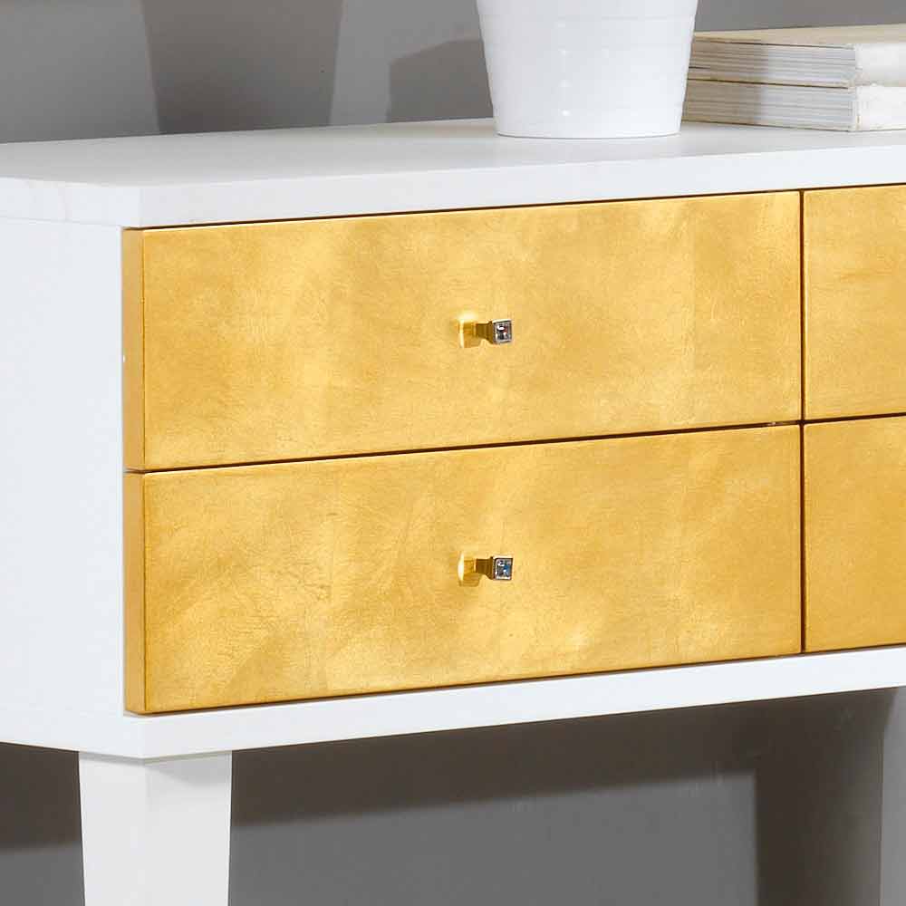 White chest of drawers with 4 gold leaf drawers Etty, made in Italy