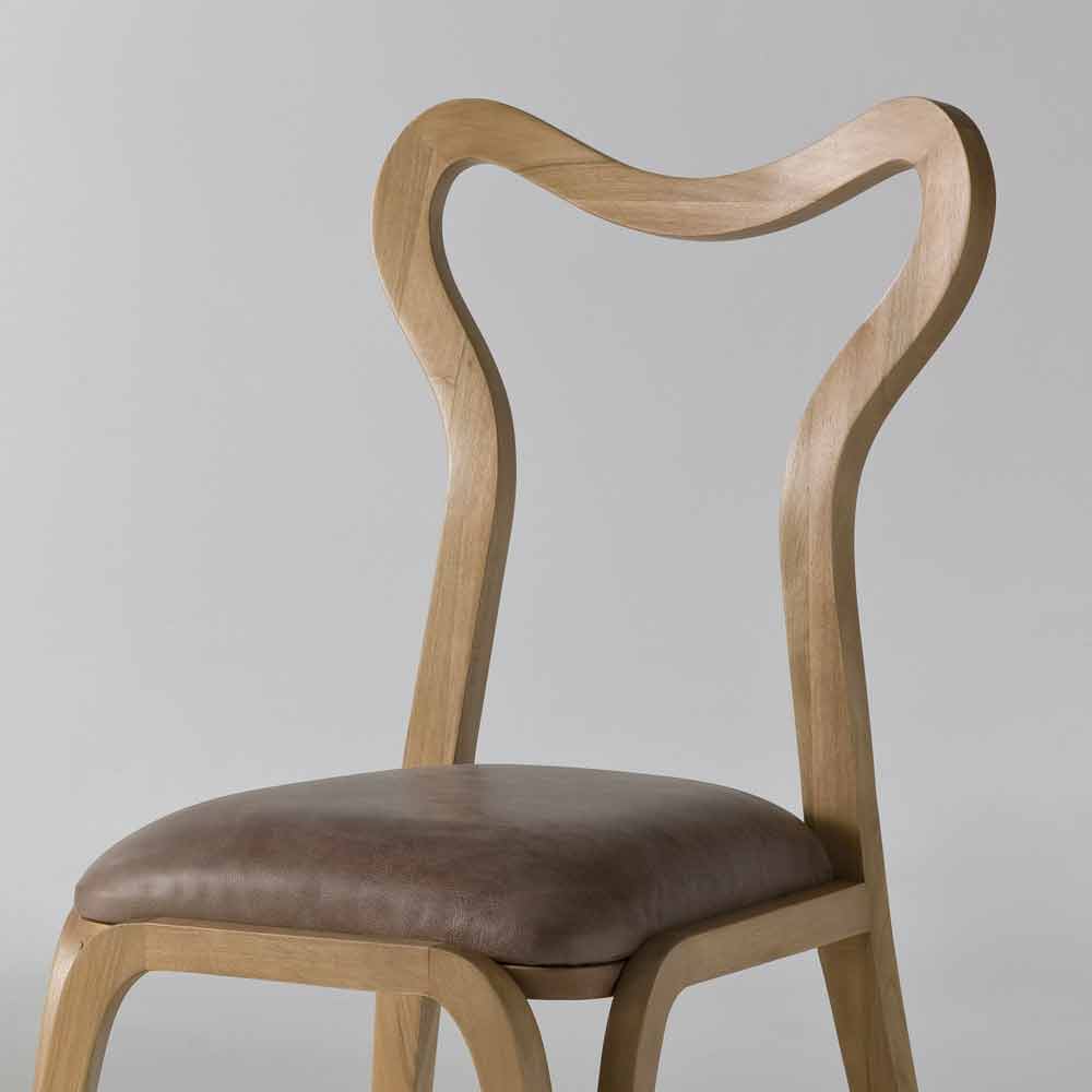 Modern design dining chair Carol in leather and wood, 41x46 cm