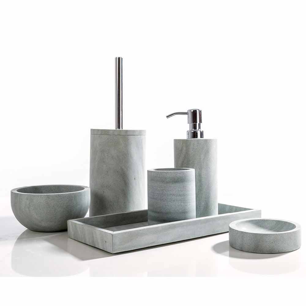 Design bathroom accessories set in gray stone Montale