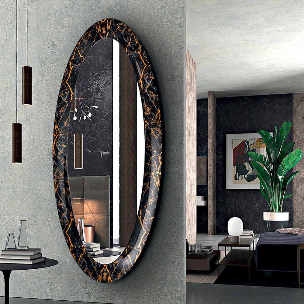 Marble Effect Oval Wall Mirror Made in Italy Design