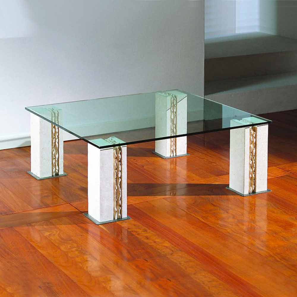 Vicenza natural stone and crystal coffee table Milos, made in Italy