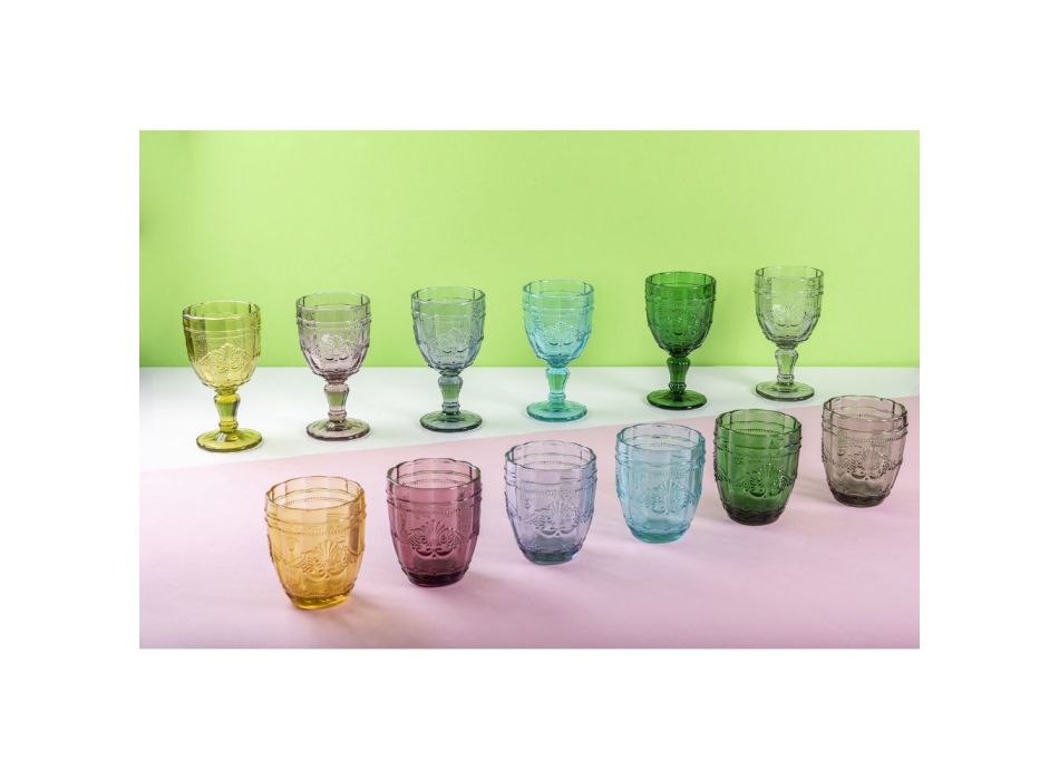 12 glasses 235 ml in colored glass paste with arabesque decoration - Arabic Viadurini