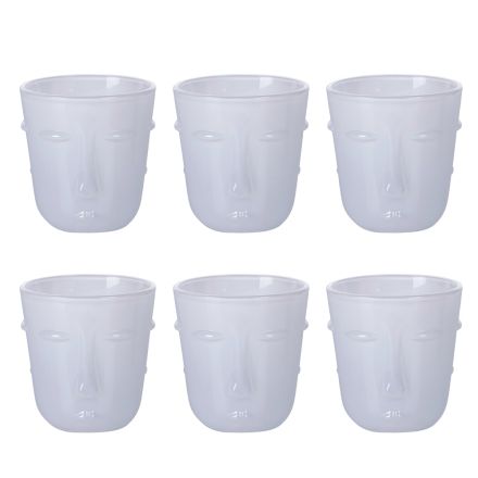 12 Water Glasses 300 ml in Glass with White Face Decoration - Facial Viadurini