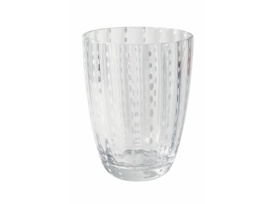 12 Water Glasses 300 ml in Glass with Polka Dots and Wavy Surface - Tulle Viadurini