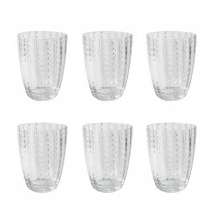 12 Water Glasses 300 ml in Glass with Polka Dots and Wavy Surface - Tulle Viadurini
