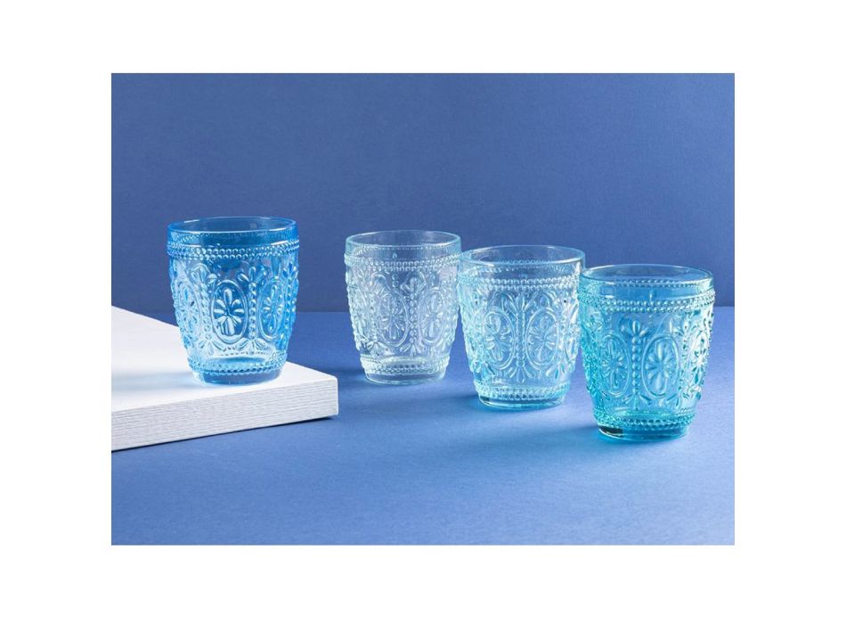 12 Water Glasses 300 ml in Glass in 4 Different Shades of Blue - Comets Viadurini
