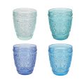 12 Water Glasses 300 ml in Glass in 4 Different Shades of Blue - Comets