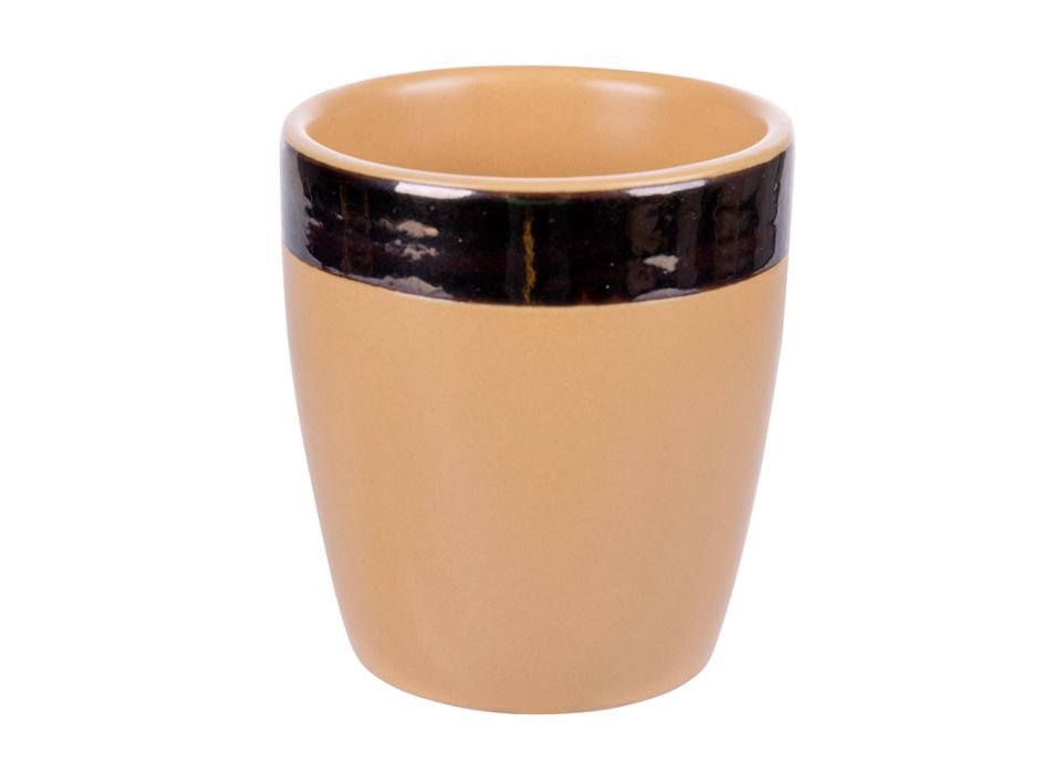 12 Stoneware Liqueur Glasses 90 ml with Golden Band - Limoncello Viadurini