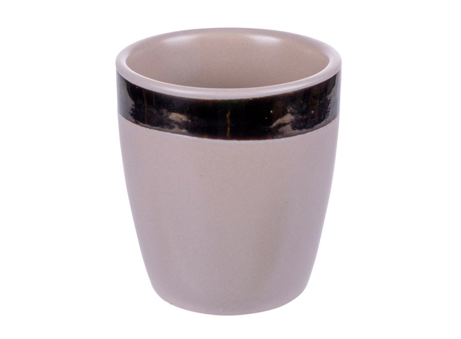 12 Stoneware Liqueur Glasses 90 ml with Golden Band - Limoncello Viadurini