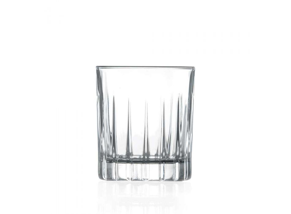 12 Liqueur Glasses in Eco Crystal with Linear Design Decorations - Senzatempo