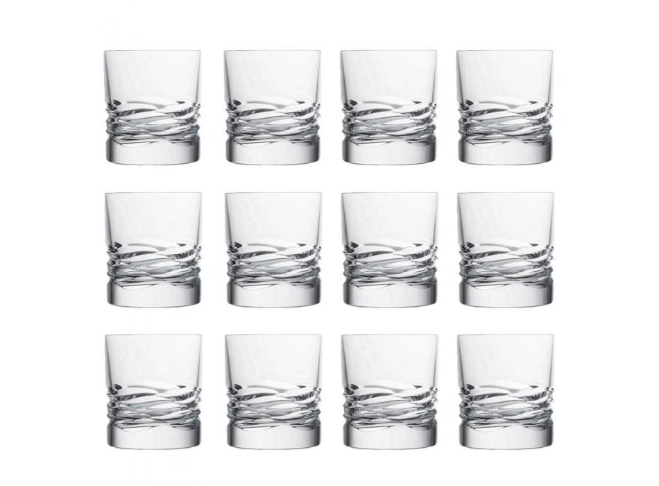 12 Crystal Glasses Wave Decor for Whiskey or Dof Tumbler Water - Titanium