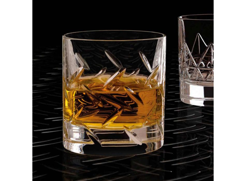 12 Glasses for Whiskey or Water in Eco Crystal with Modern Decorations - Arrhythmia