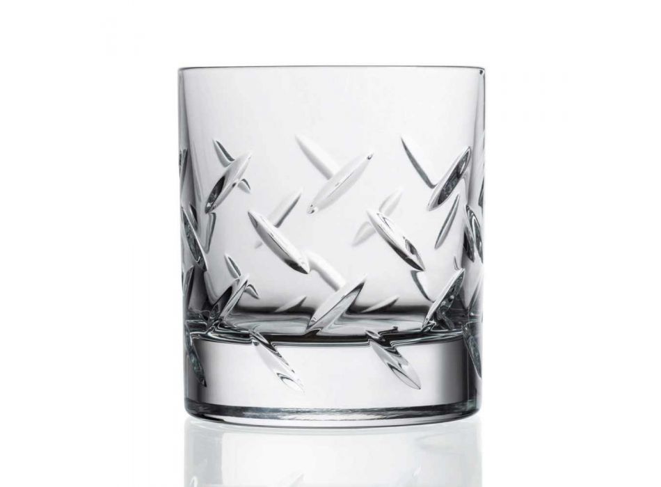 12 Glasses for Whiskey or Water in Eco Crystal with Modern Decorations - Arrhythmia
