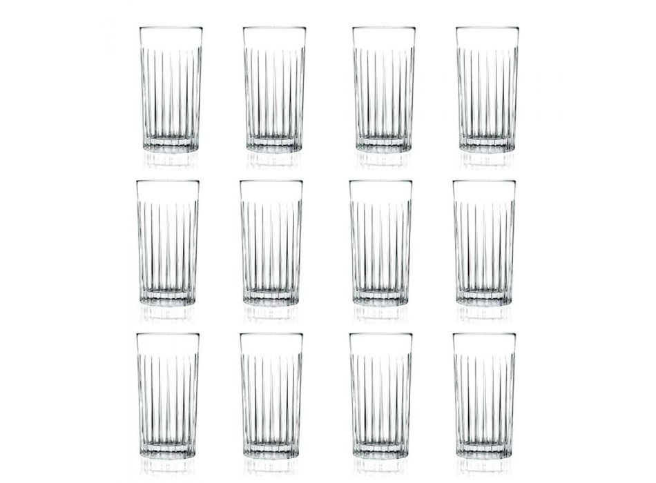12 Tumbler Tall Highball Glasses in Decorated Eco Crystal - Senzatempo