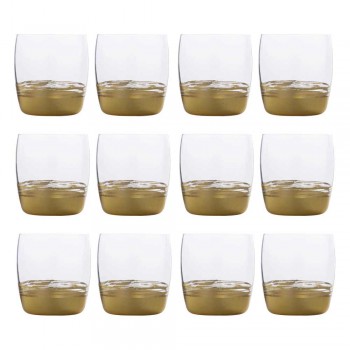 12 Low Tumbler Glasses for Water with Gold, Platinum or Bronze Leaf - Soffio