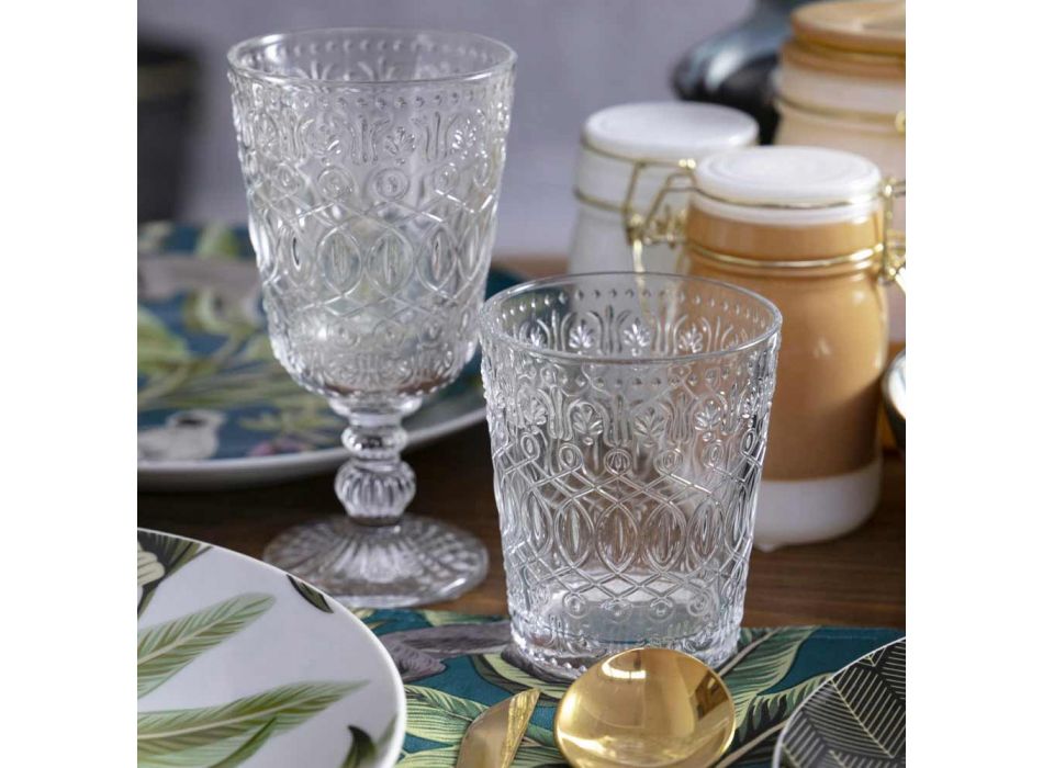 12 Tumbler Glasses for Water in Decorated Transparent Glass - Maroccobic