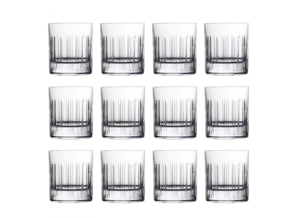 12 Whiskey or Crystal Water Glasses with Luxury Linear Decoration - Arrhythmia