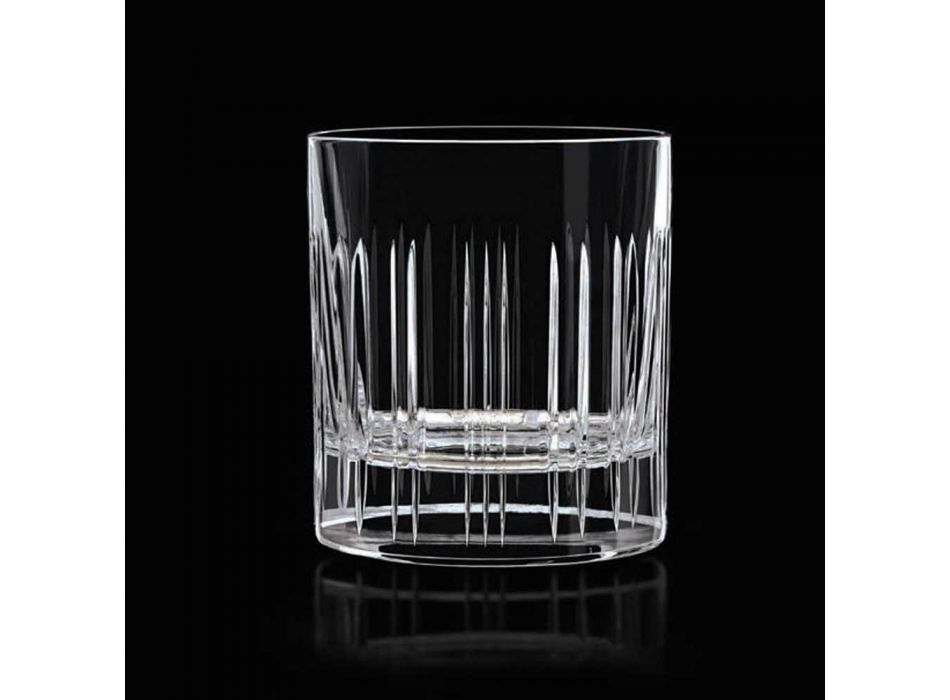 12 Whiskey or Crystal Water Glasses with Luxury Linear Decoration - Arrhythmia