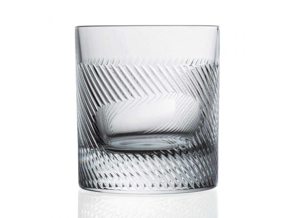 12 Whiskey or Water Glasses in Eco Crystal Decorated Vintage Design - Tactile