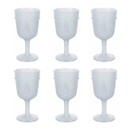 12 300 ml Glass Goblets with White Face Decoration - Facial Viadurini