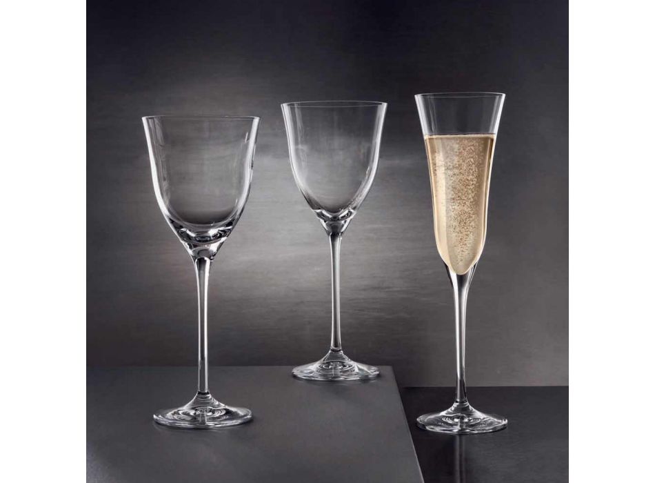 12 White Wine Glasses in Ecological Crystal Minimal Luxury Design - Smooth