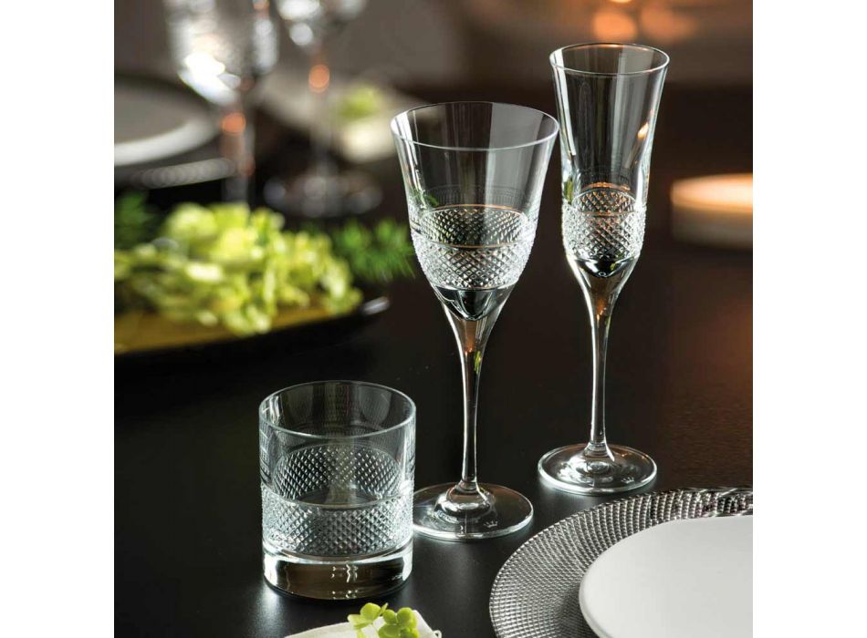 12 Red Wine Glasses in Eco Crystal Elegant Decorated Design - Milito