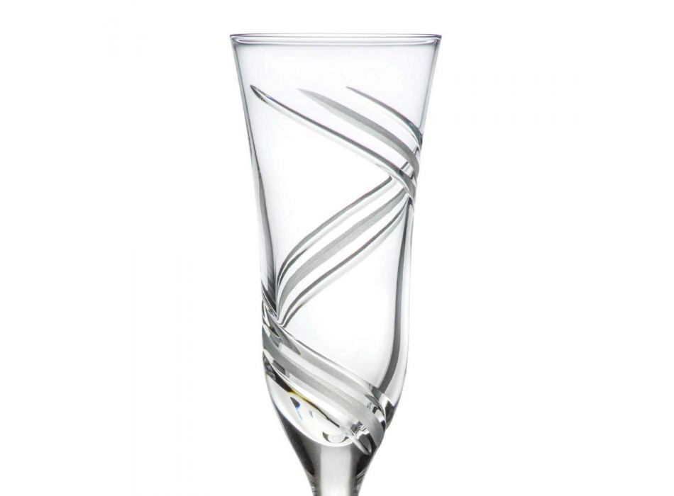 12 Champagne Flute Glasses in Innovative Decorated Ecological Crystal - Cyclone