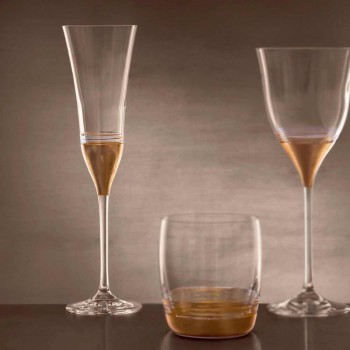 12 Crystal Flute Goblets with Luxury Gold Bronze or Platinum Leaf - Soffio