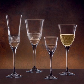 12 Flute Glasses for Champagne in Ecological Crystal with Manual Decoration - Milito