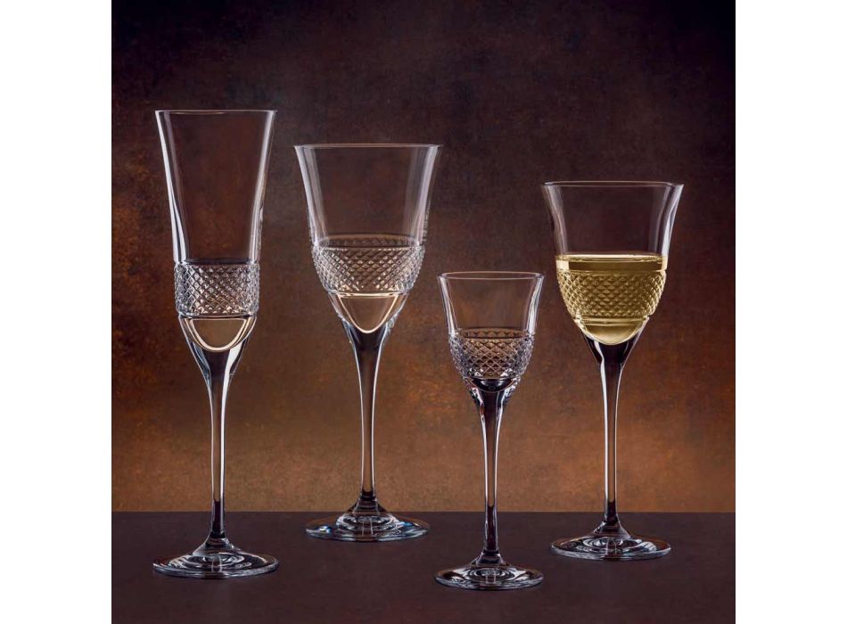 12 Flute Glasses for Champagne in Ecological Crystal with Manual Decoration - Milito