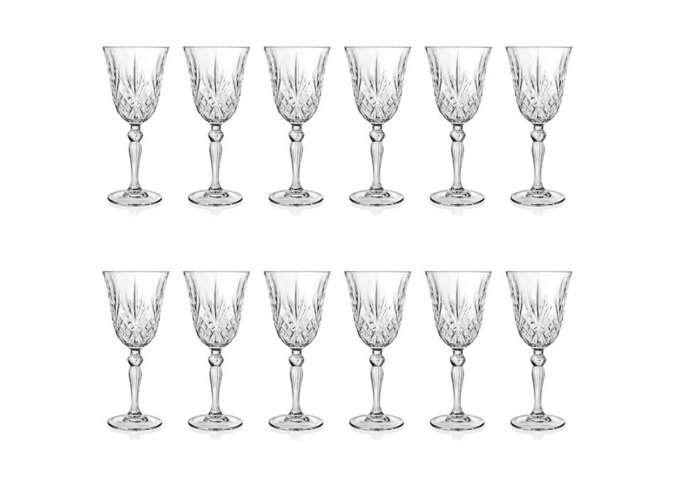12 Glasses Wine, Water, Cocktail in Ecological Crystal Vintage Style - Cantabile Viadurini