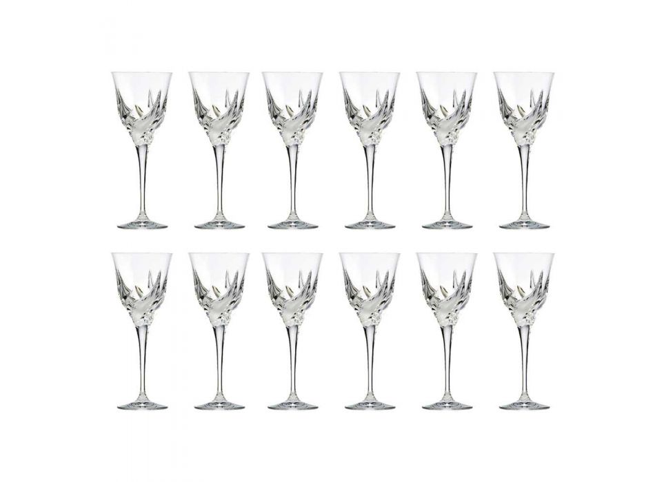 12 Luxury Design White Wine Glasses in Hand Decorated Eco Crystal - Advent
