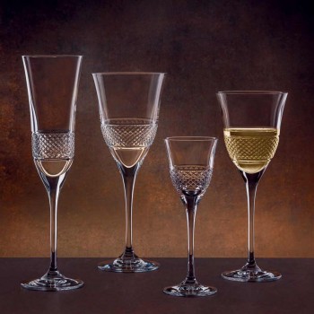 12 White Wine Glasses in Ecological Crystal Luxury Decorated Design - Milito