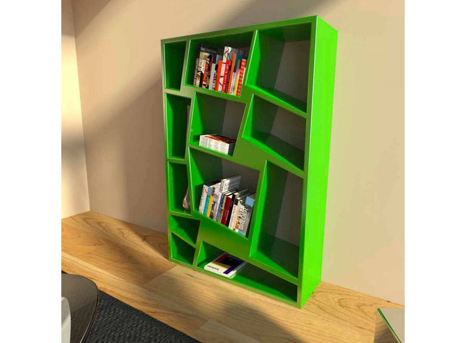 Modern design bookcase Christie, made in Italy, available in green, red