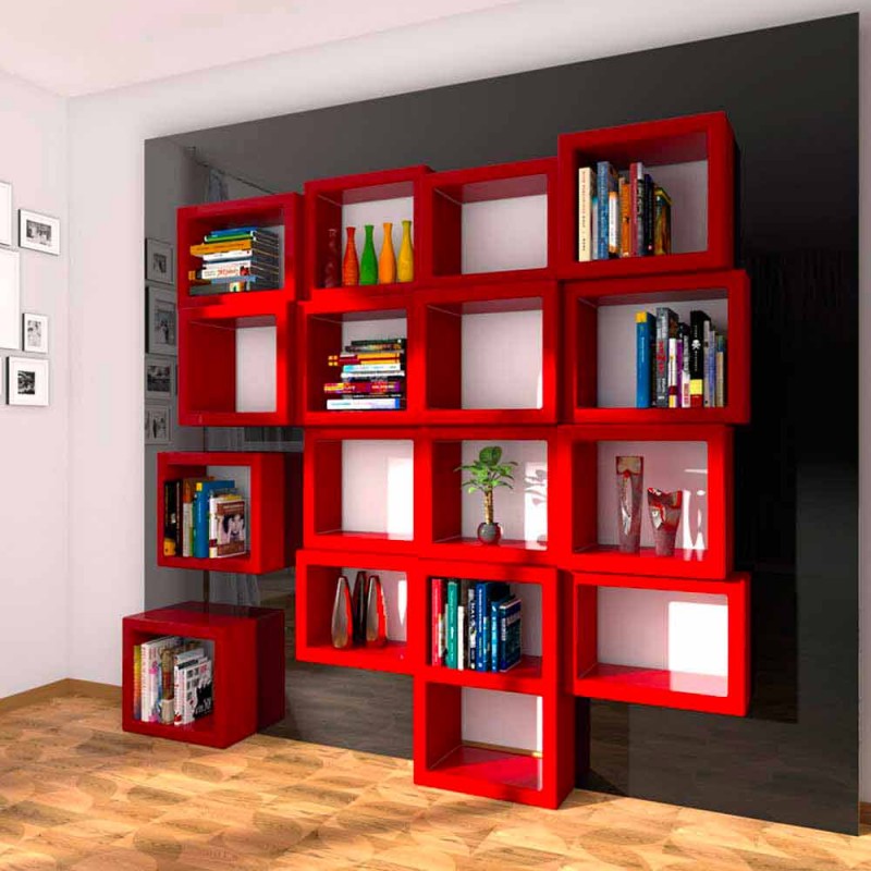 Modern design wall-mounted bookcase Fra011, handcrafted in Italy