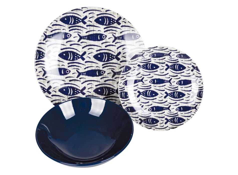 18 Porcelain Plates with Decorations Inspired by the Caribbean Sea - Family Viadurini