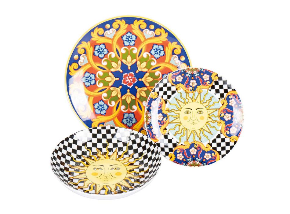 18 Porcelain Plates with Decorations Inspired by the Sun - Farbe Viadurini