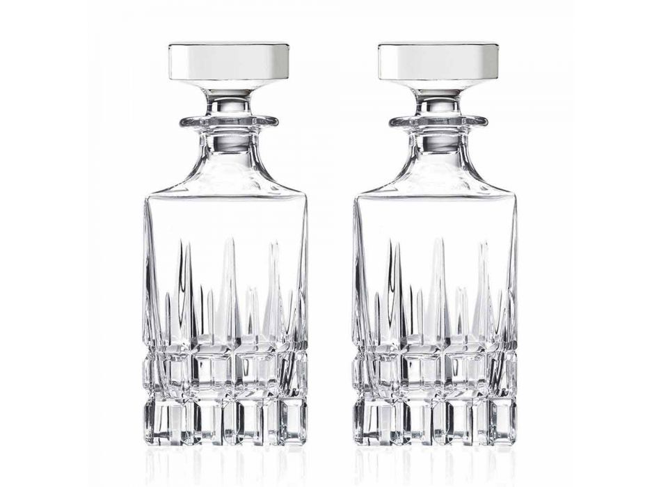 2 Whiskey Bottles with Crystal Cap Square Design with Cap - Fiucco