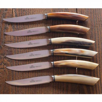 2 Steak Knives with Handle in Ox Horn or Wood Made in Italy - Marino