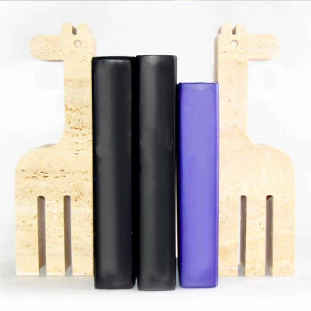 2 Bookends in Travertine Marble in the shape of a Giraffe Made in Italy - Morra Viadurini
