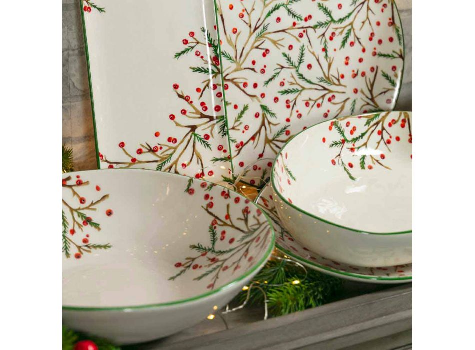 2 Salad Bowls with Christmas Decorations in Porcelain Serving Plates - Butcher's Broom