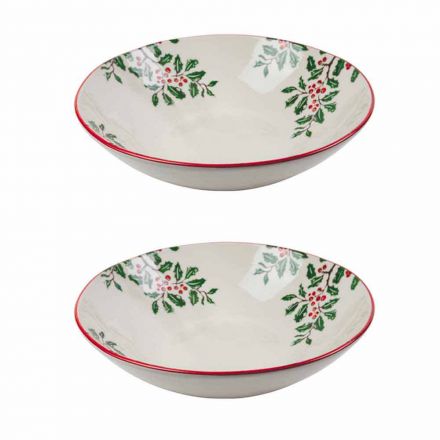 2 Salad Bowls with Christmas Decorations in Porcelain Serving Plates - Butcher's Broom Viadurini