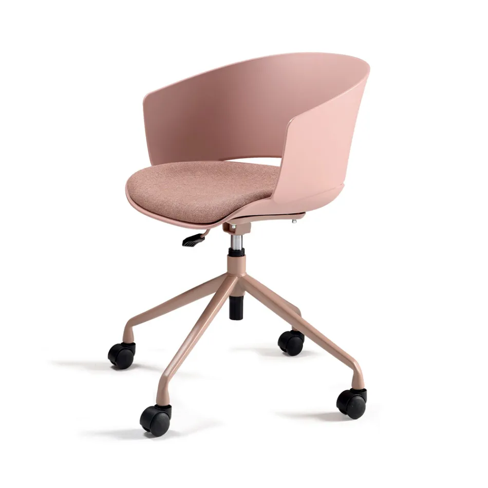2 180° Swivel Armchairs with Fabric-Upholstered Polypropylene Seat - Renza Viadurini