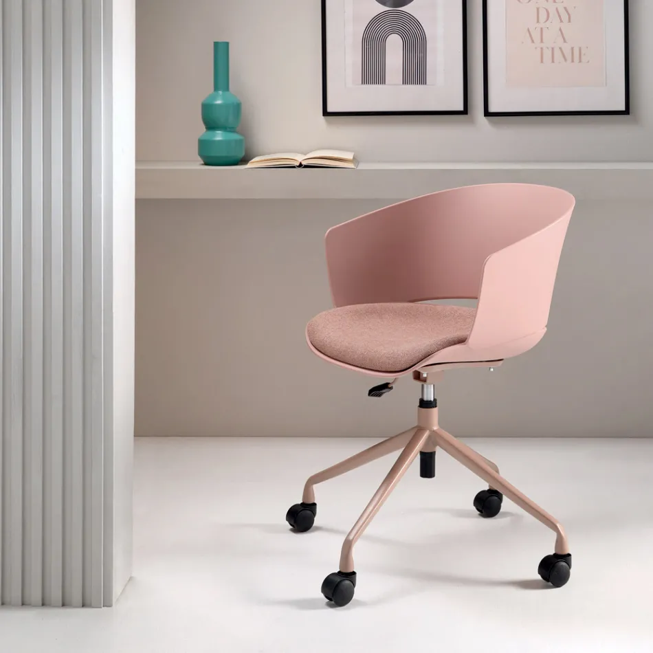 2 180° Swivel Armchairs with Fabric-Upholstered Polypropylene Seat - Renza Viadurini