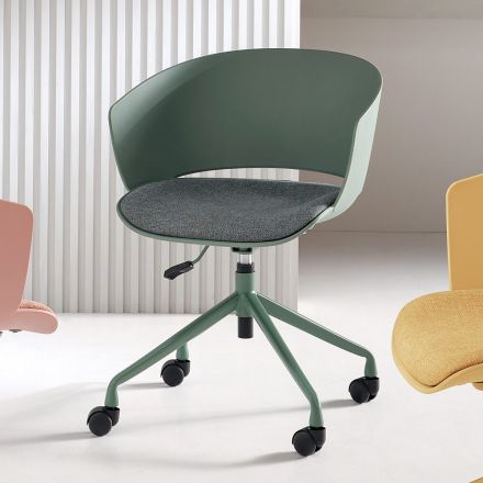2 180° Swivel Armchairs with Fabric-Upholstered Polypropylene Seat - Renza Viadurini