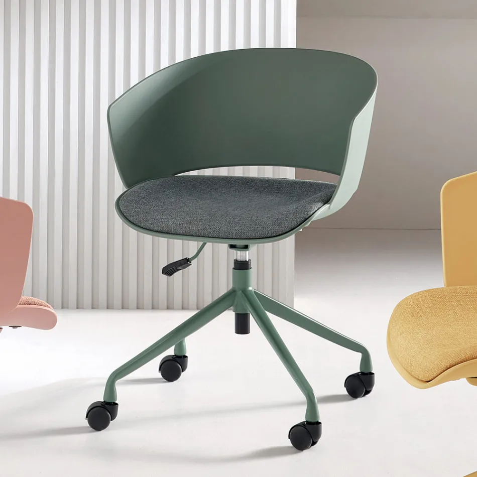 2 180° Swivel Armchairs with Fabric-Upholstered Polypropylene Seat - Renza Viadurini