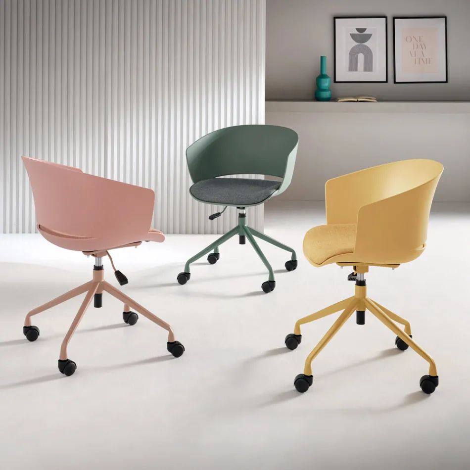 2 180° Swivel Armchairs with Fabric-Upholstered Polypropylene Seat - Renza Viadurini