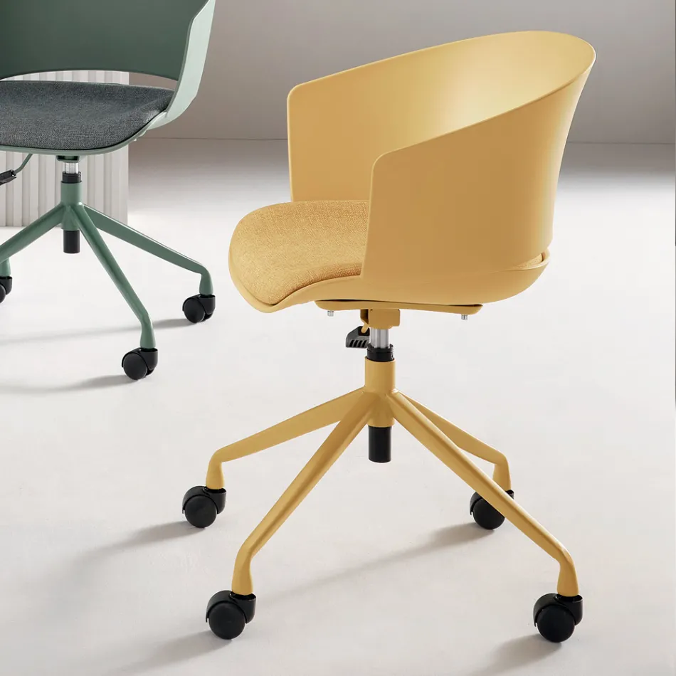 2 180° Swivel Armchairs with Fabric-Upholstered Polypropylene Seat - Renza Viadurini