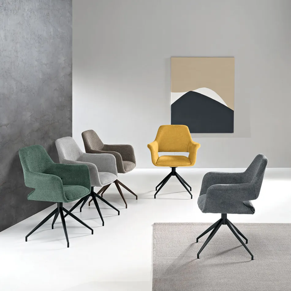 2 180° Swivel Armchairs Upholstered in Fabric and Metal Frame - Ivana Viadurini