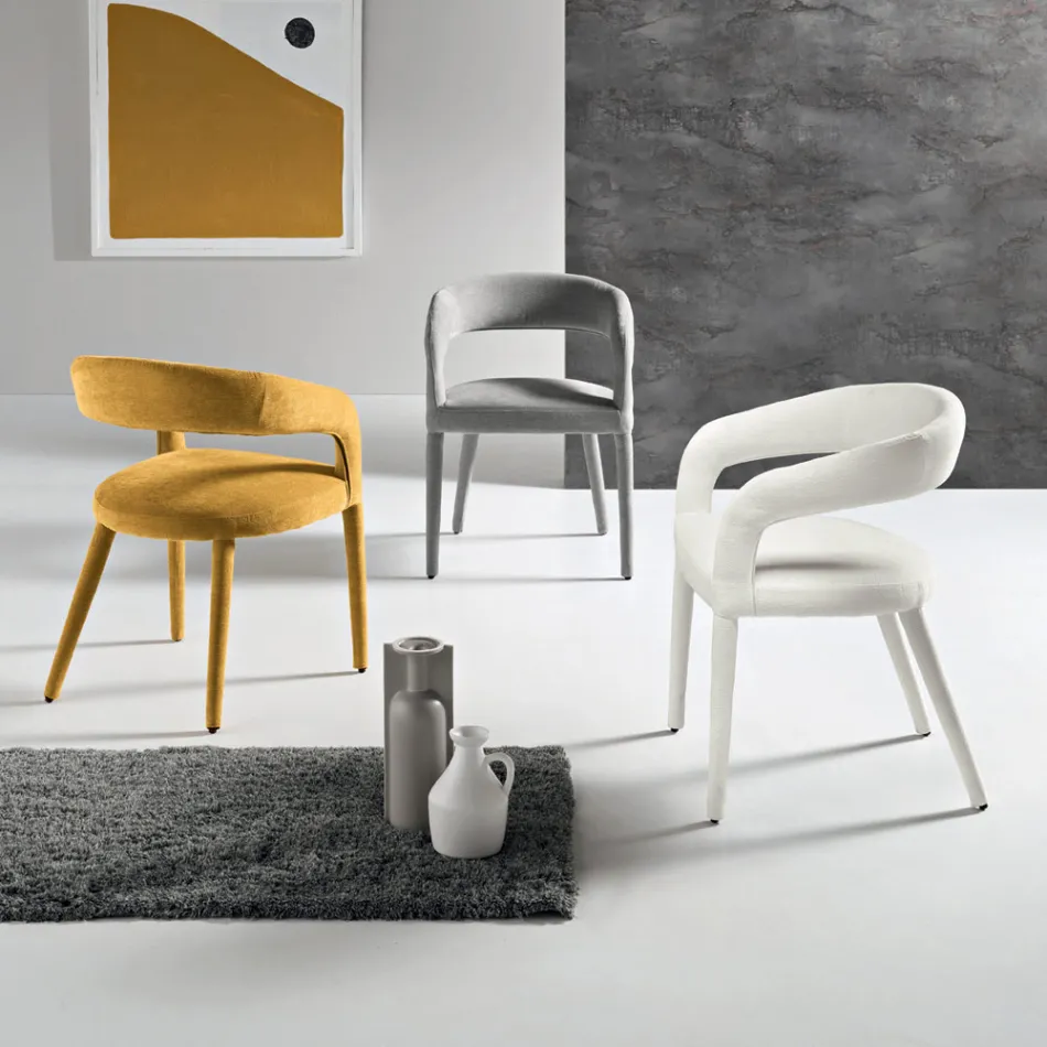 2 Upholstered Armchairs in Bouclè Fabric with Covered Frame - Domenica Viadurini